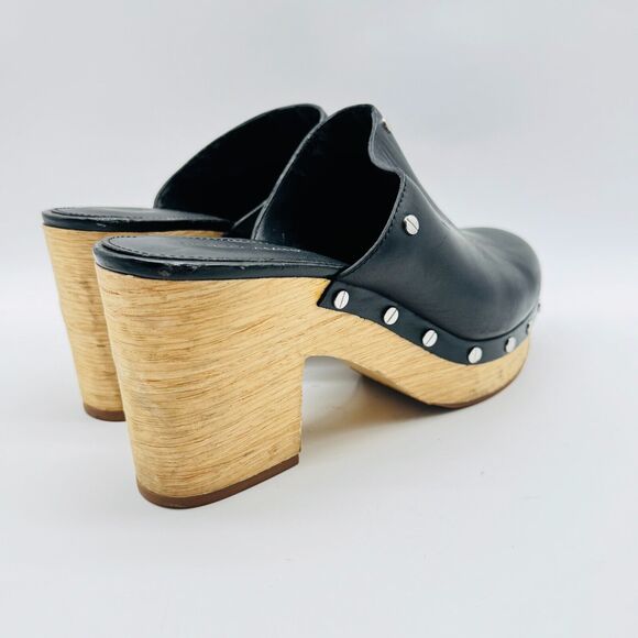 Rebecca Minkoff Shoes Womens 8.5 Black Leather Mules Studded Block Stacked Heel - Picture 8 of 13